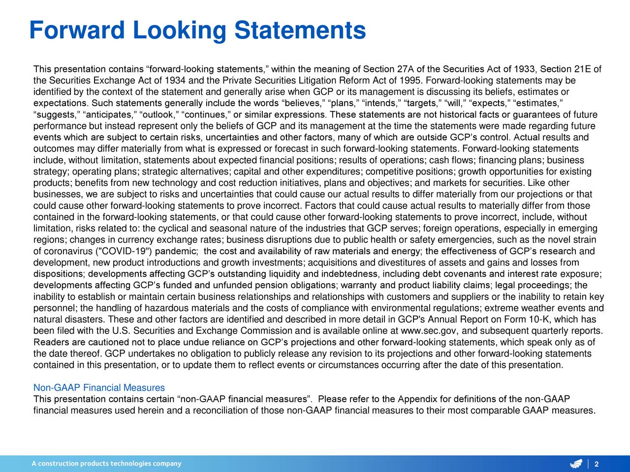 Forward Looking Statements