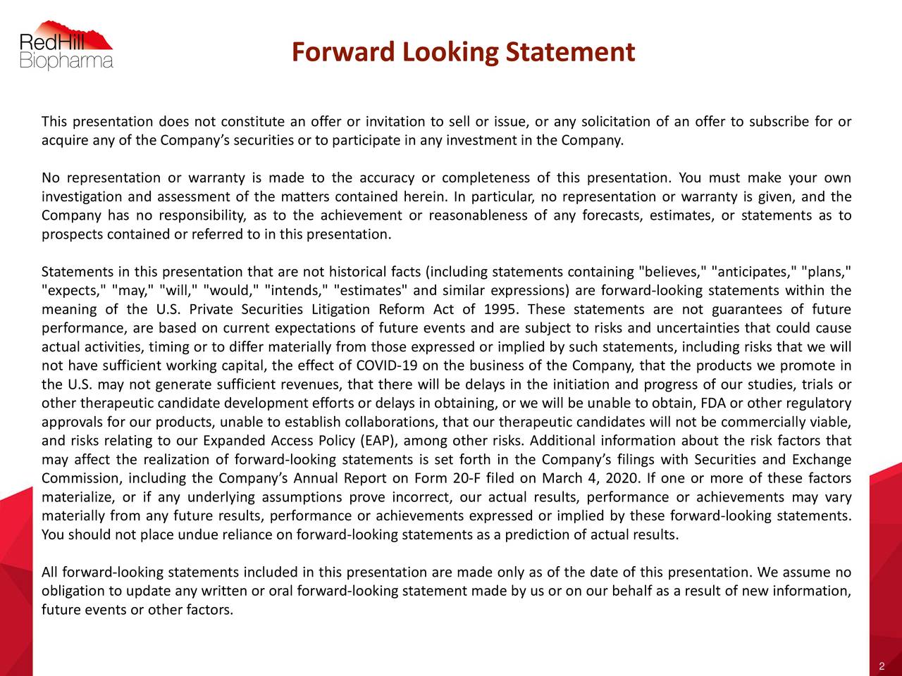 Forward Looking Statement