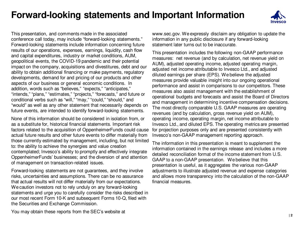 Forward-          looking statements and Important Information