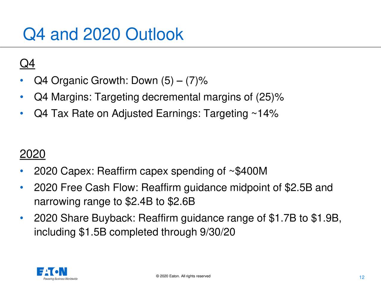 Eaton Corporation Plc 2020 Q3 Results Earnings Call Presentation