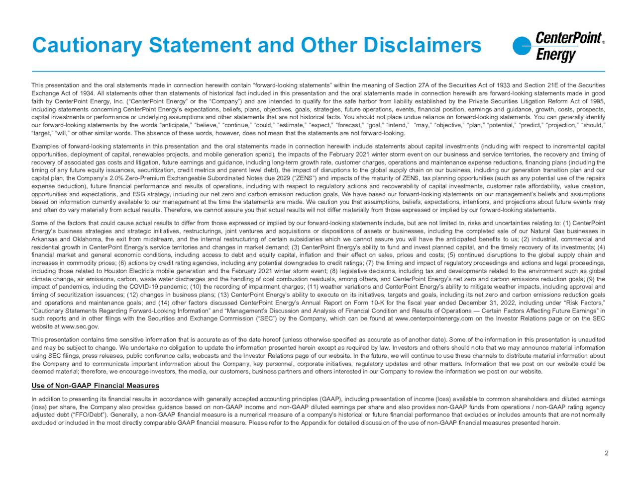 Cautionary Statement and Other Disclaimers