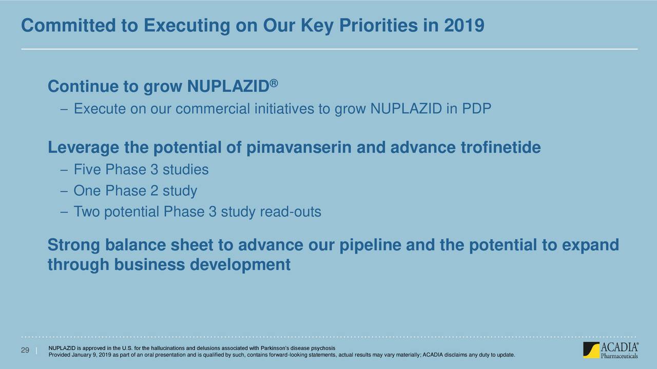 Committed to Executing on Our Key Priorities in 2019