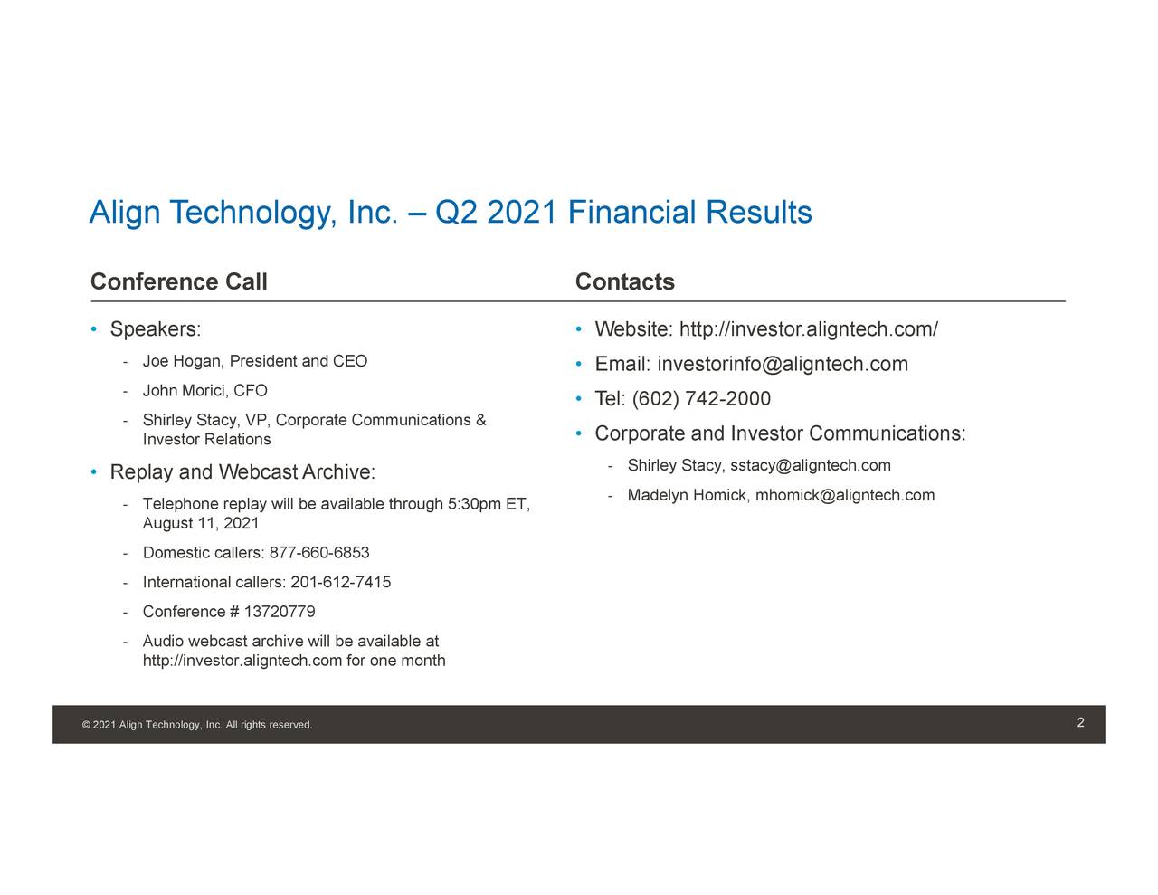 Align Technology, Inc. 2021 Q2 Results Earnings Call Presentation