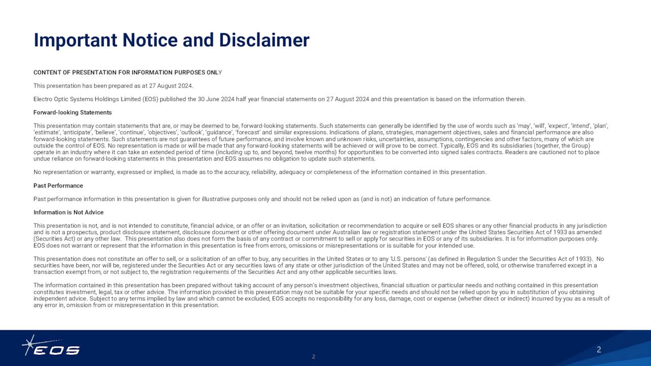 Important Notice and Disclaimer