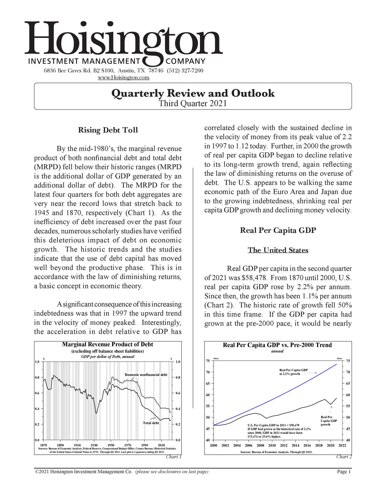 Hoisington Investment Management Q3 2021 Investor Letter Seeking Alpha