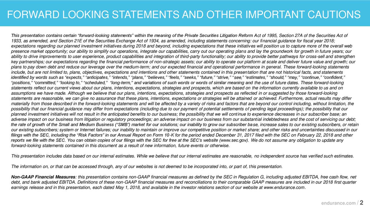 Endurance International Group Holdings, Inc. 2018 Q1 Results