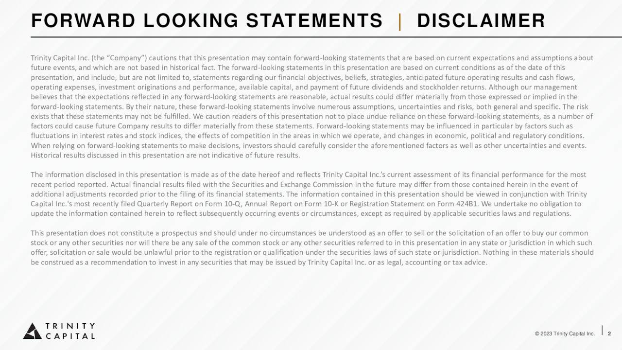 FORWARD LOOKING STATEMENTS | DISCLAIMER