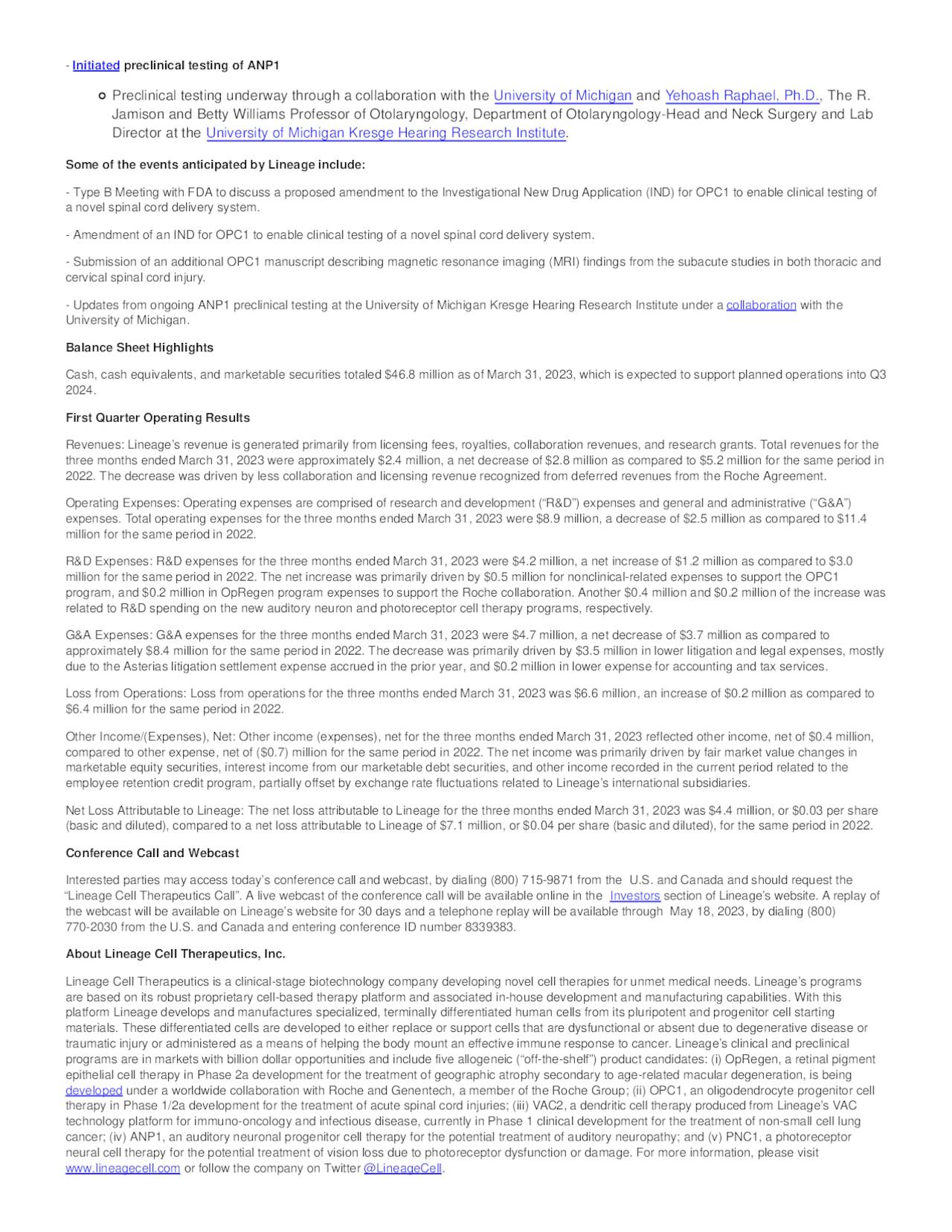 - Initiated preclinical testing of ANP1