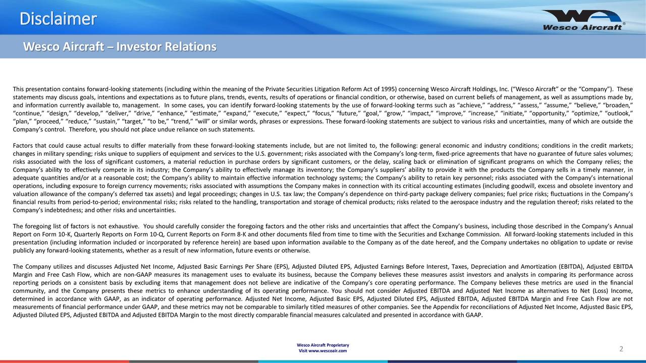 Wesco Aircraft Holdings 2018 Q1 Results Earnings Call Slides (NYSE