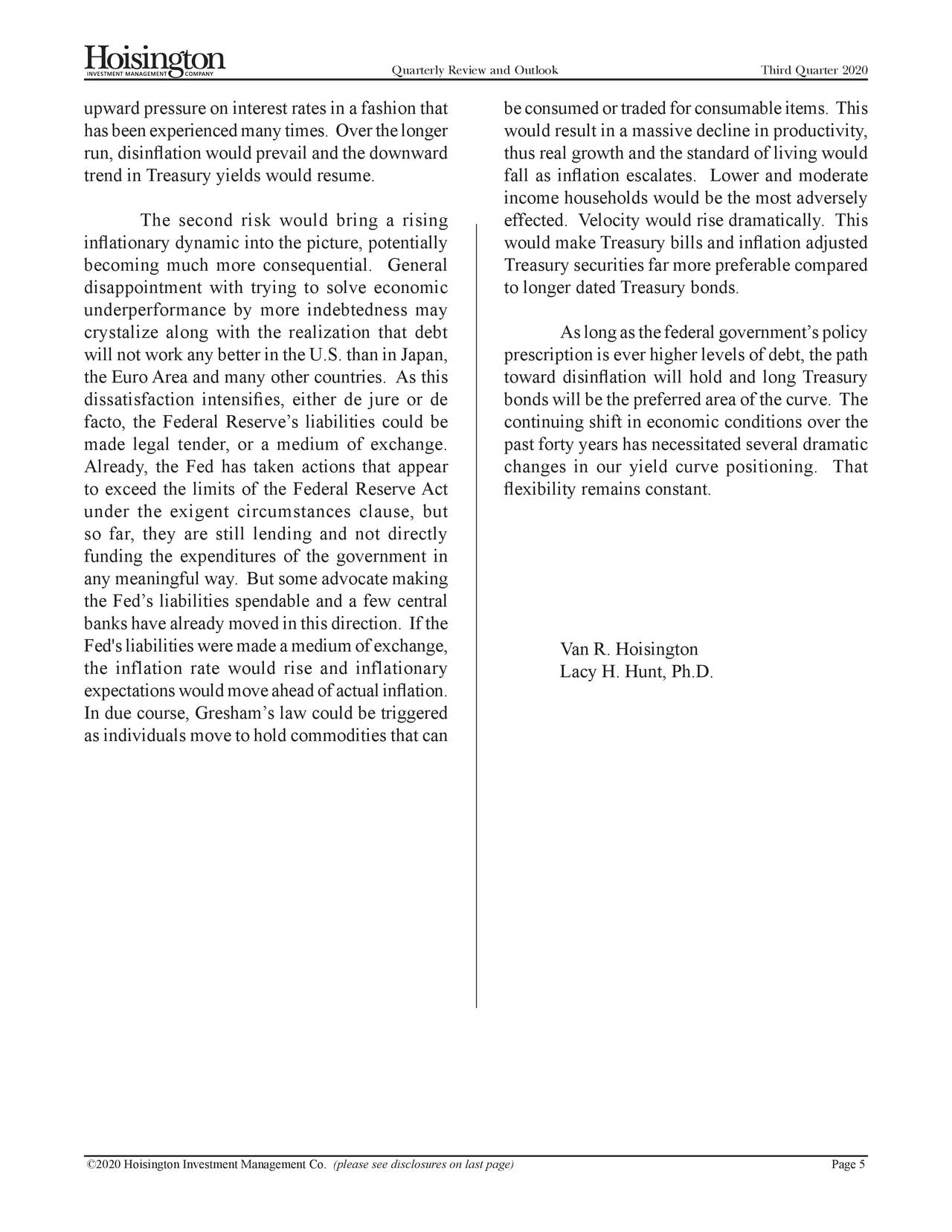 Hoisington Investment Management Q3 2020 Investor Letter Seeking Alpha