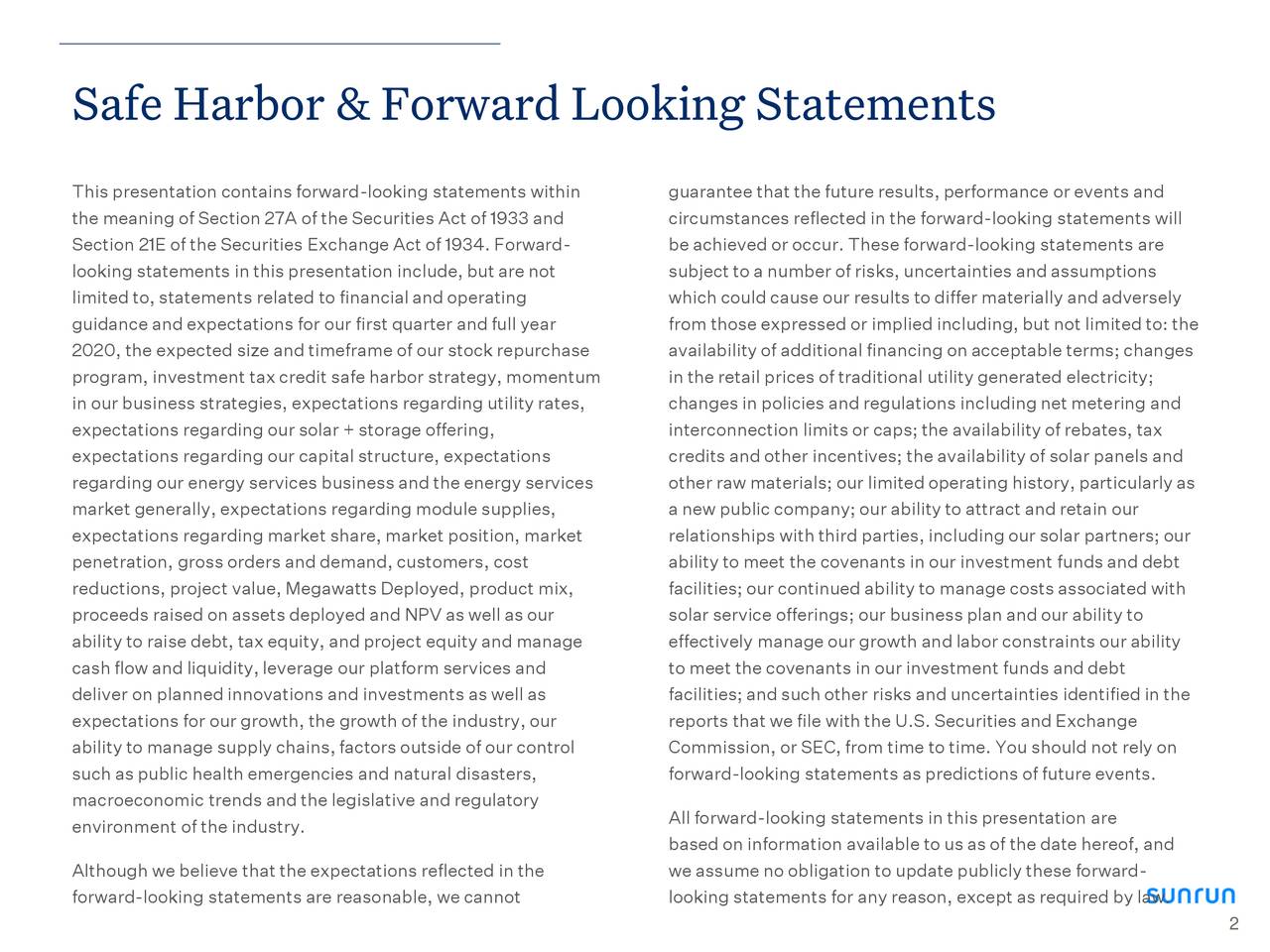 Safe Harbor & Forward Looking Statements