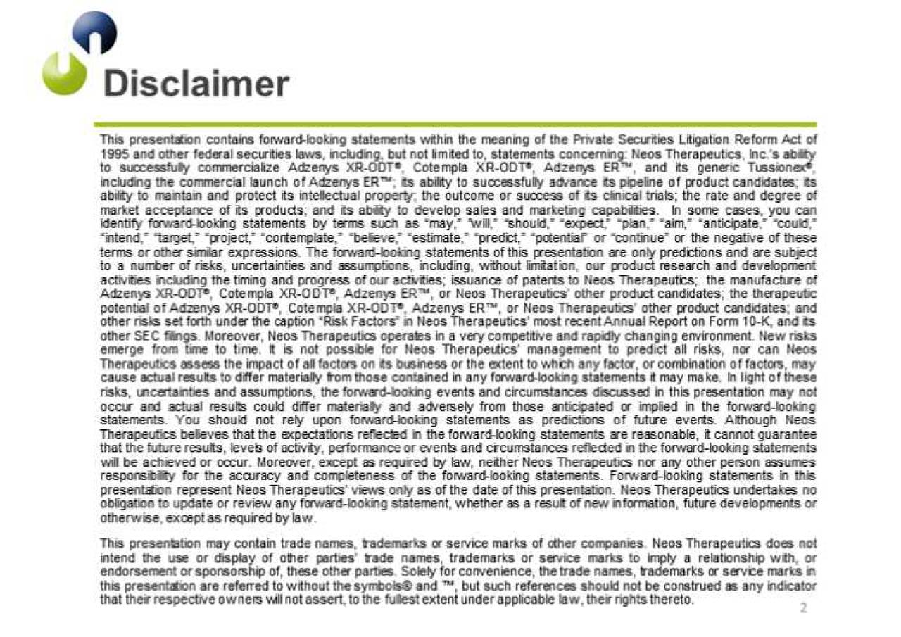 Neos Therapeutics (NEOS) Presents At 2018 UBS Global Healthcare