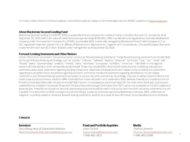 Blackstone Secured Lending Fund. 2025 Q3 - Results - Earnings Call ...