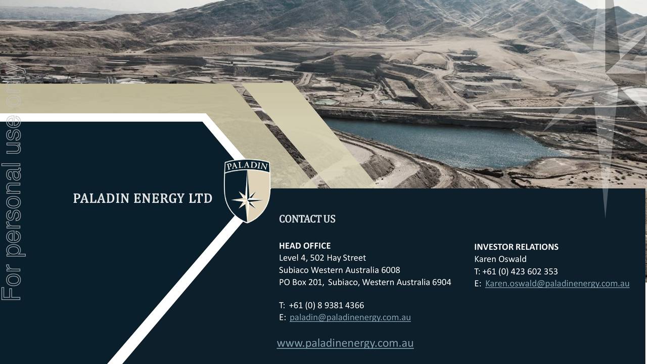 Paladin Energy Ltd 2019 Q2 Results Earnings Call Slides