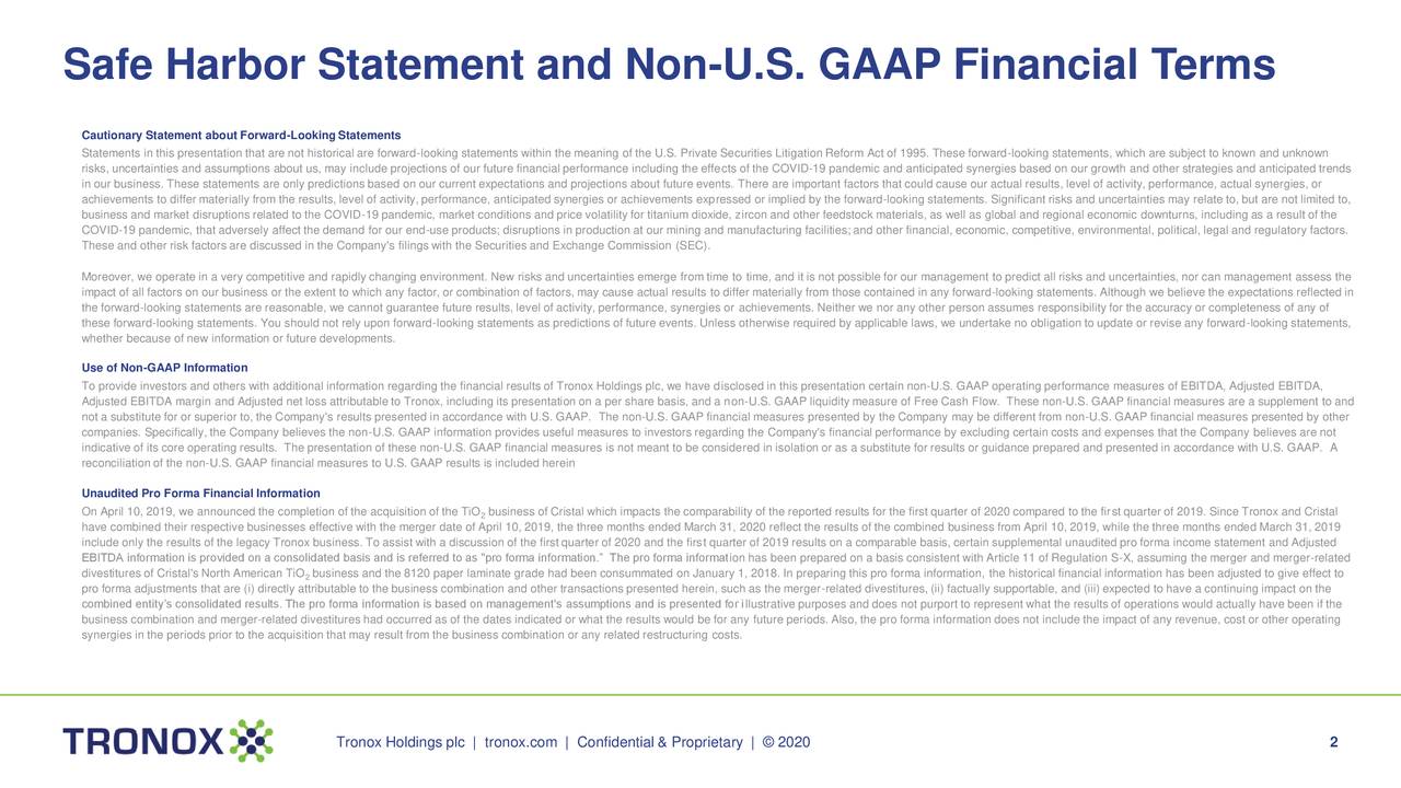 Safe Harbor Statement and Non-U.S. GAAP Financial Terms