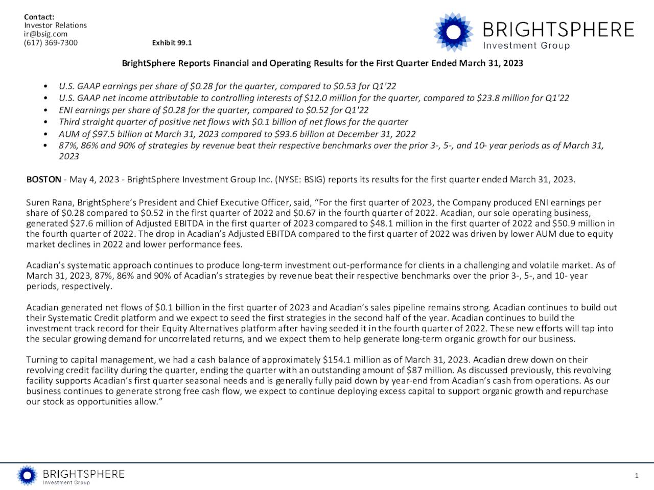 BrightSphere Investment Group Inc. 2023 Q1 - Results - Earnings Call ...