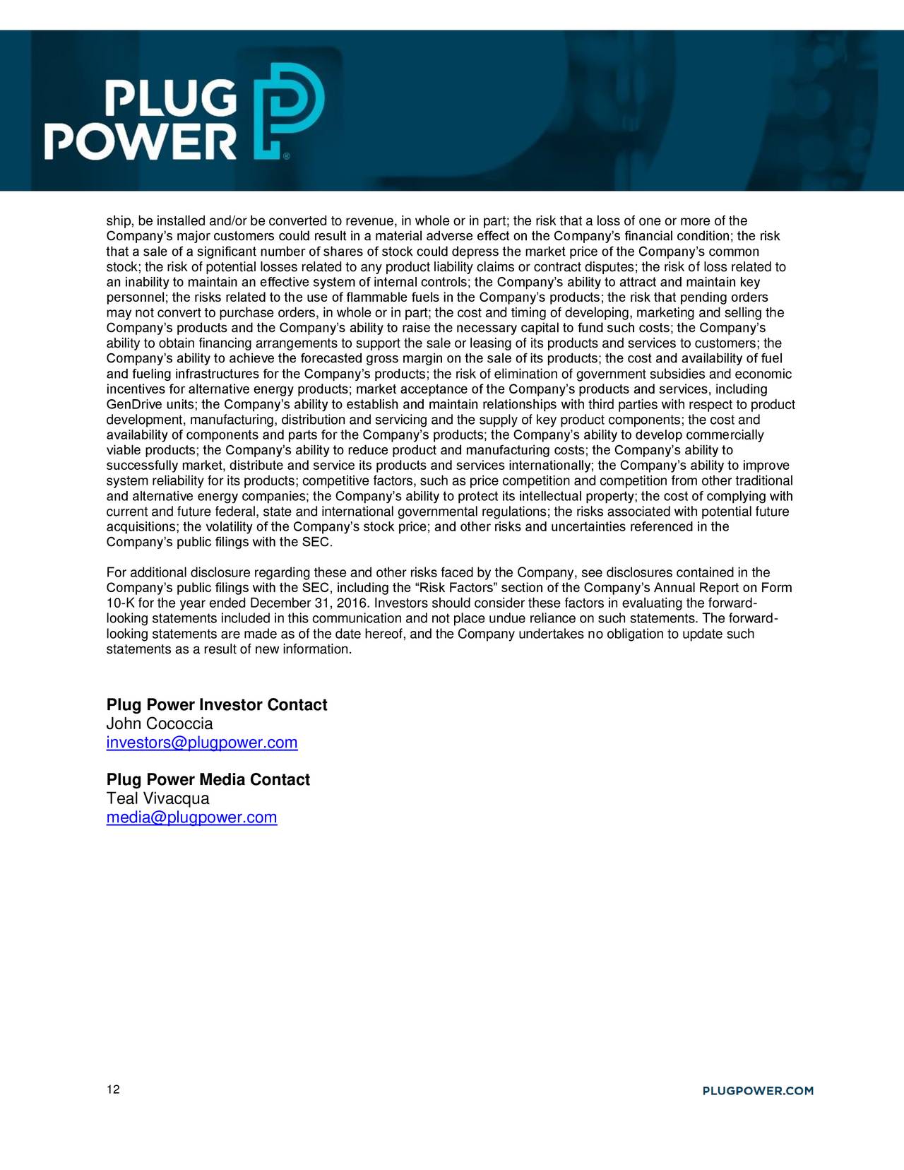 Plug Power, Inc. 2017 Q1 Results Earnings Call Slides Plug Power