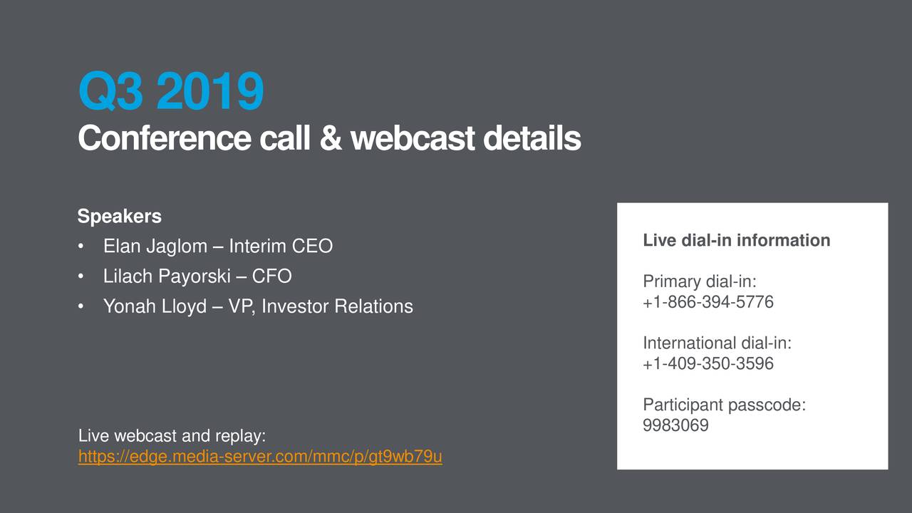 Stratasys Ltd. 2019 Q3 - Results - Earnings Call Presentation (NASDAQ ...