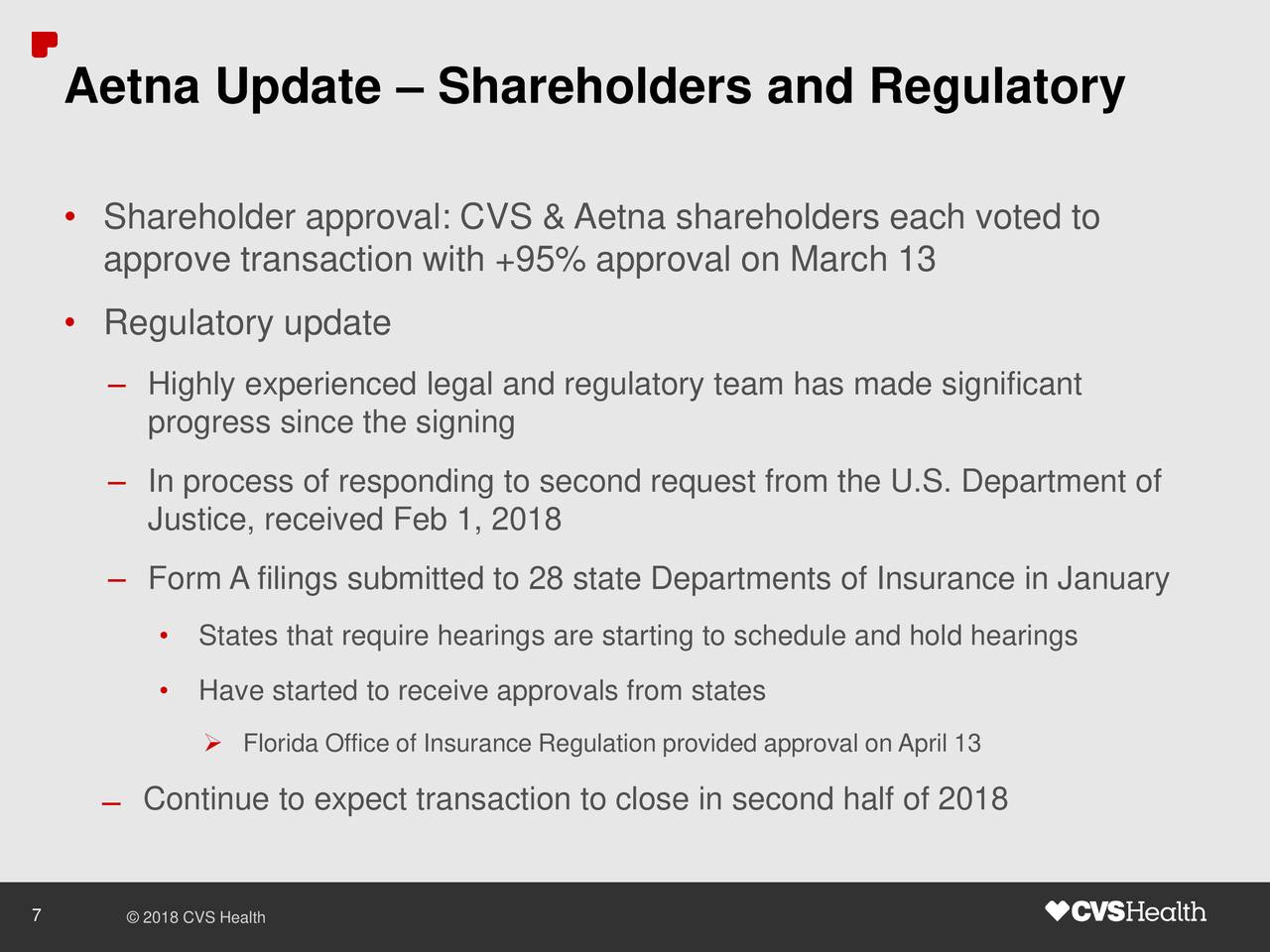 Aetna Update – Shareholders and Regulatory