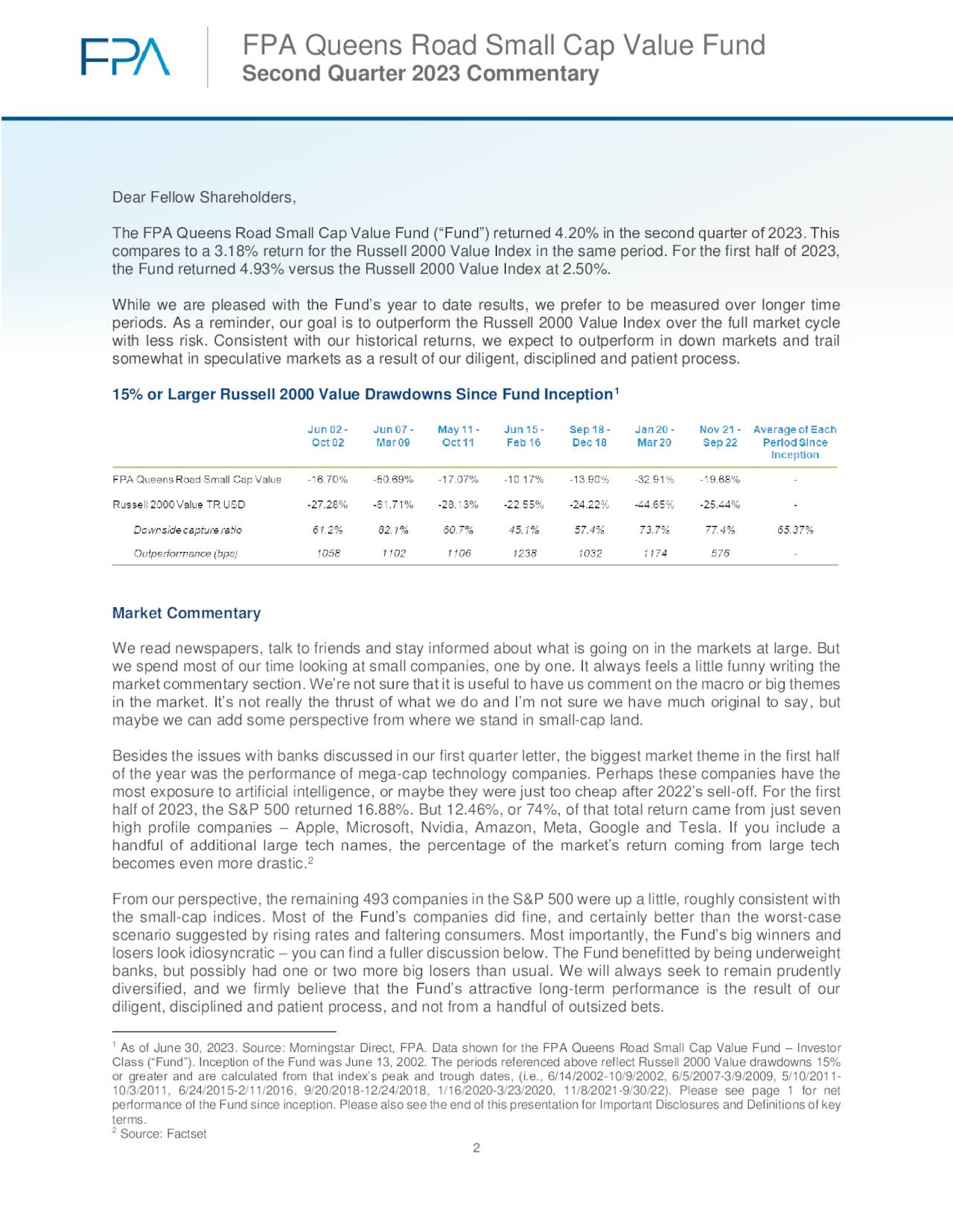 FPA Queens Road Small Cap Value Fund Second Quarter 2023 Commentary
