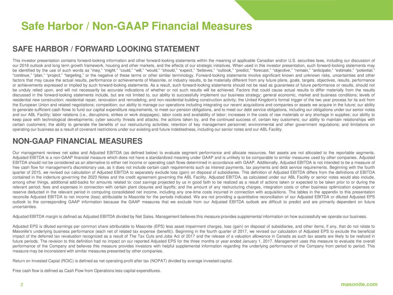 Safe Harbor / Non-GAAP Financial Measures