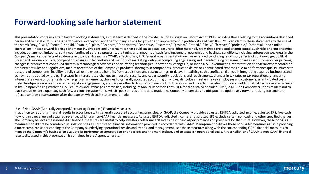 Forward-looking safe harbor statement