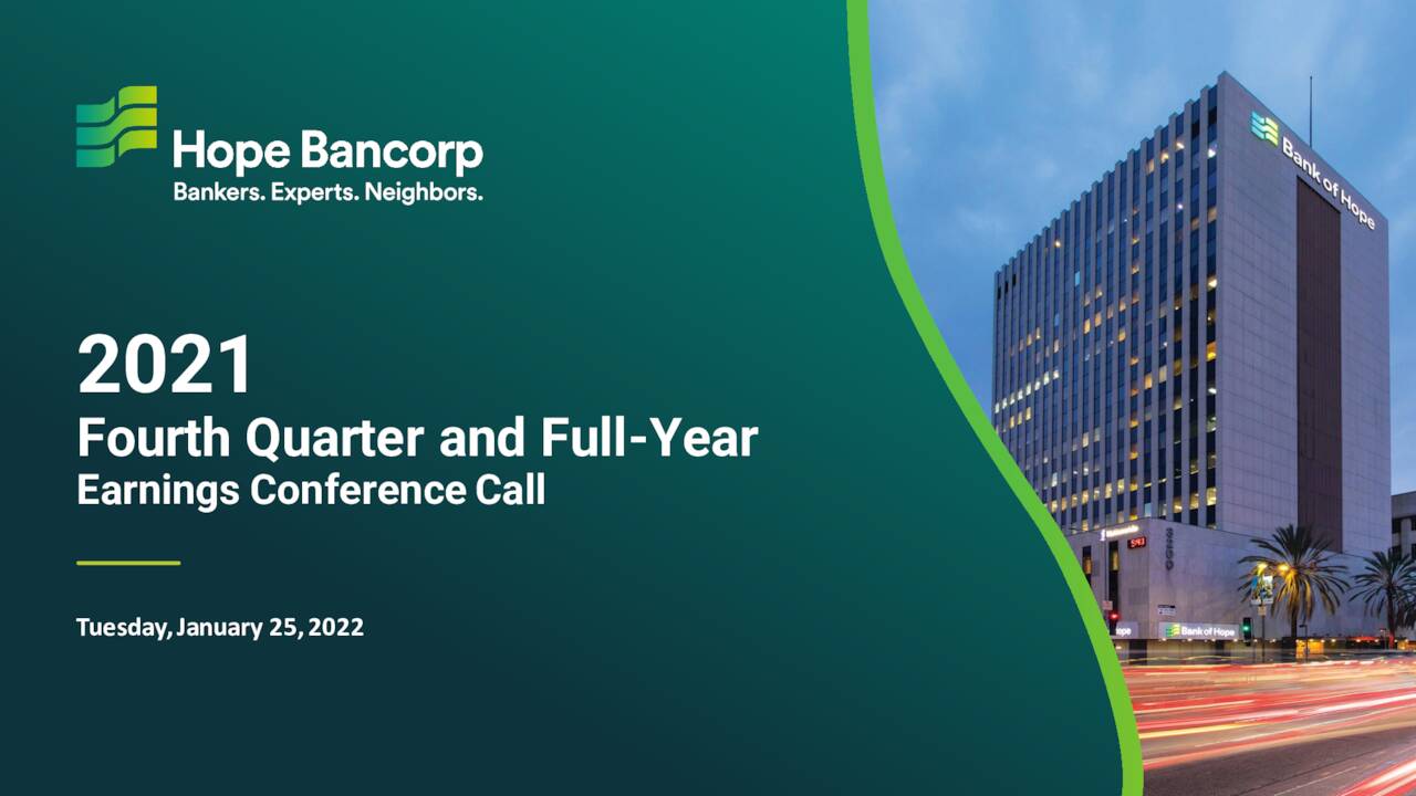 Hope Bancorp, Inc. 2021 Q4 Results Earnings Call Presentation