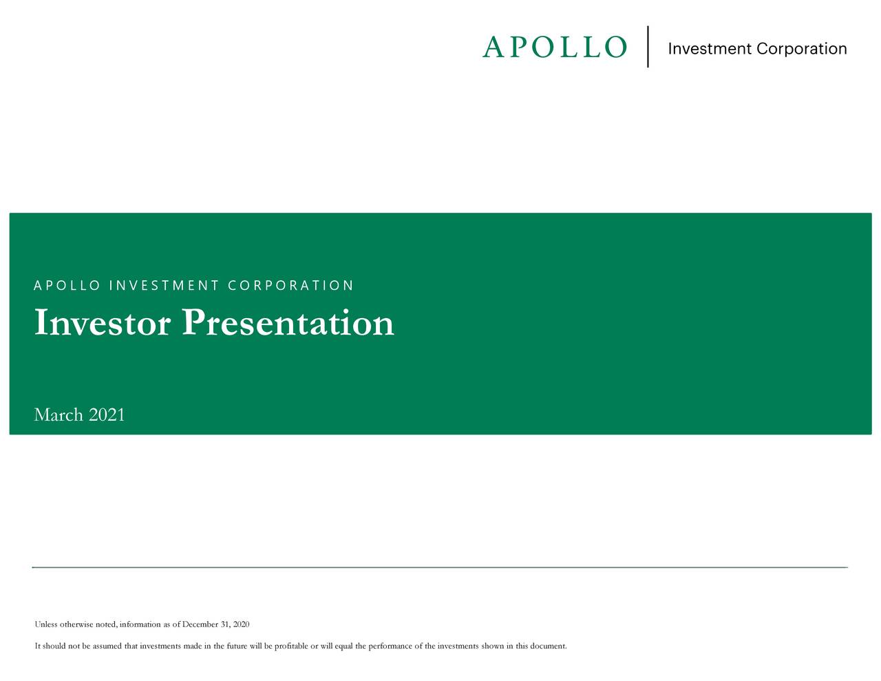 Apollo Investment (AINV) Investor Presentation Slideshow (NASDAQMFIC