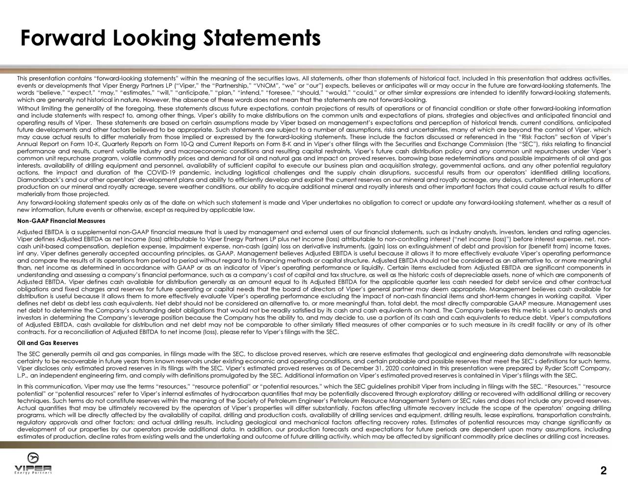 Forward Looking Statements