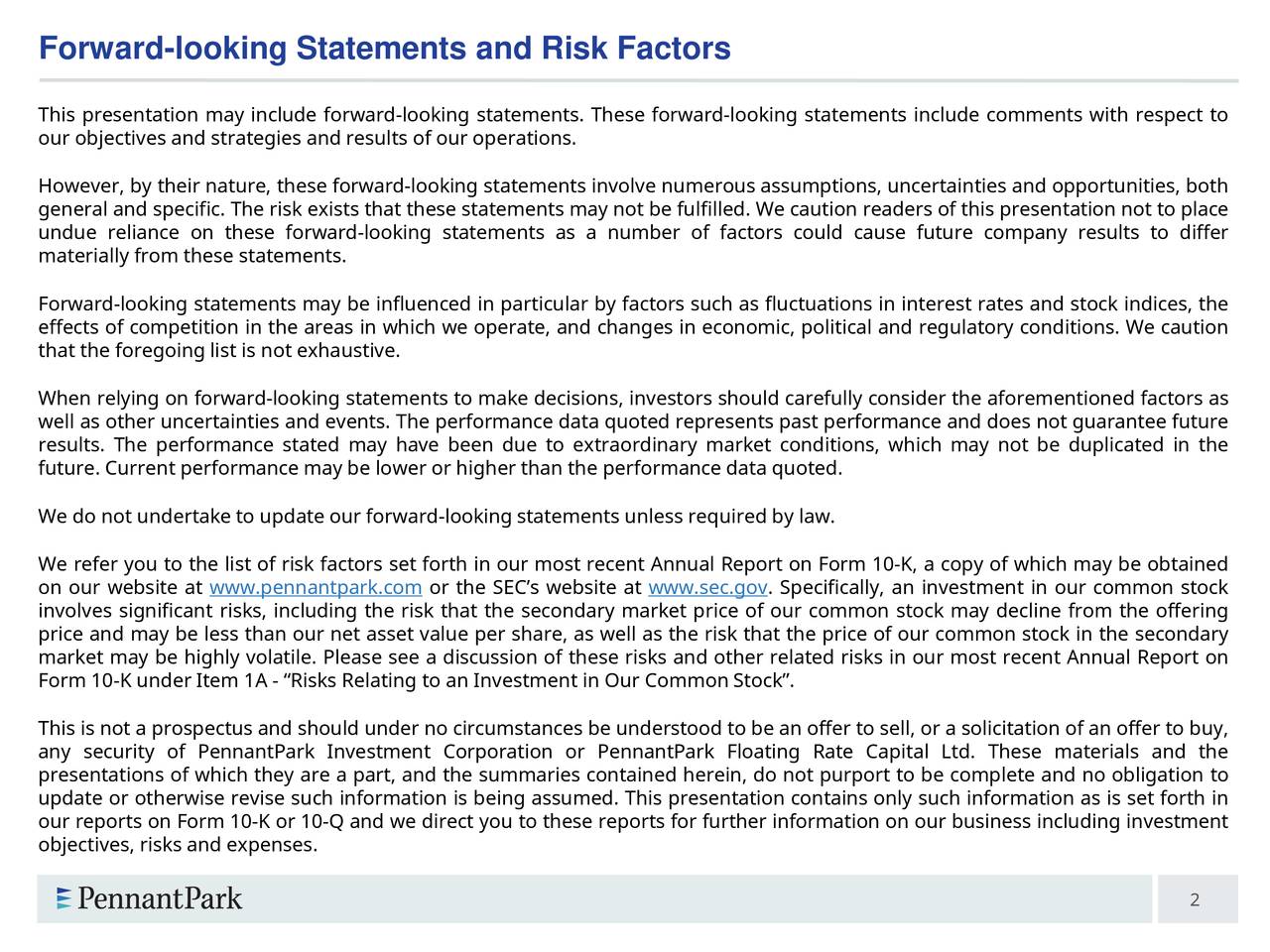 Forward-looking Statements and Risk Factors