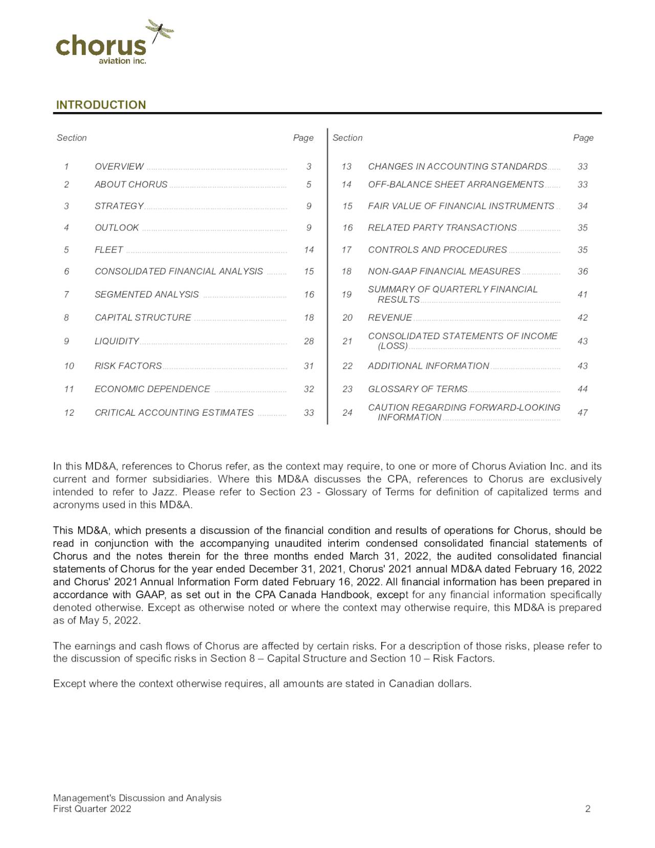 Chorus Aviation Inc. 2022 Q1 Results Earnings Call Presentation