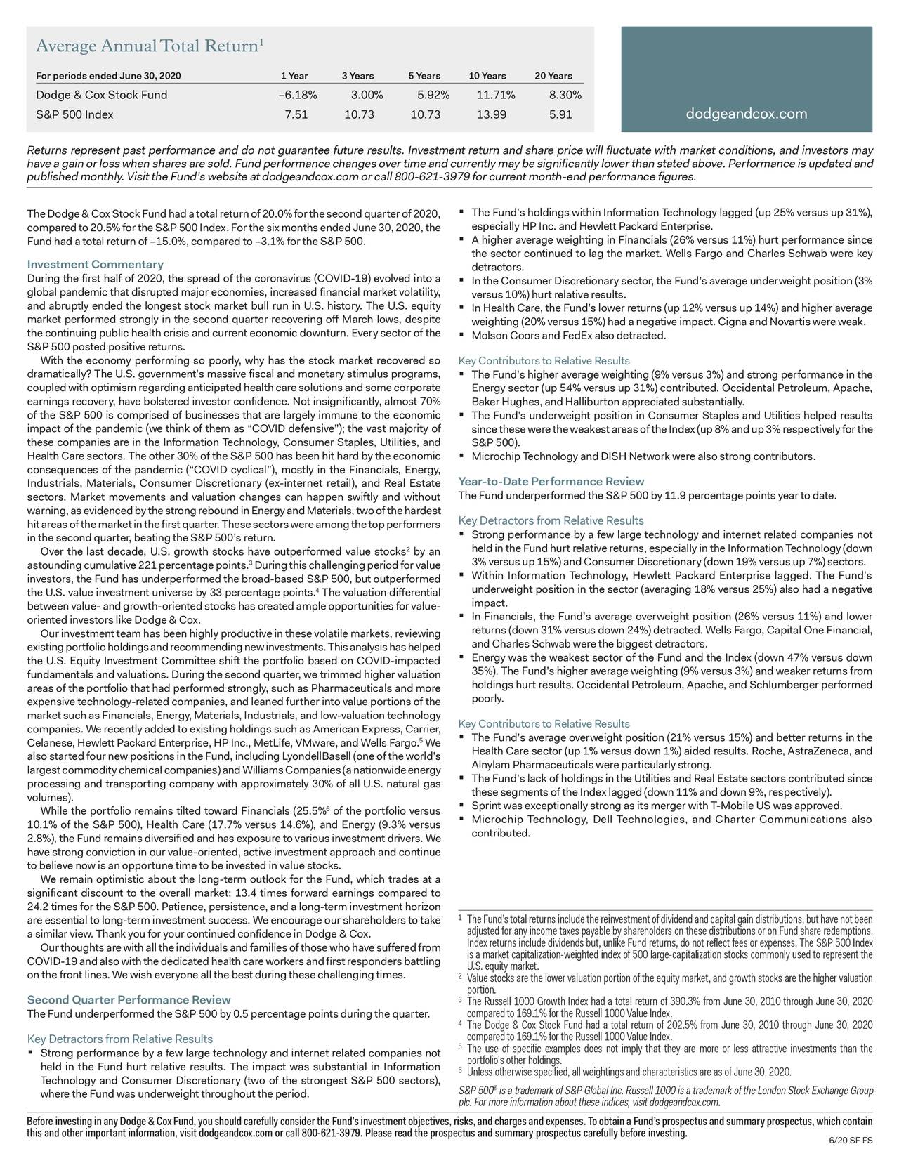 Dodge & Cox Stock Fund Q2 2020 Fact Sheet (MUTFDODGX) Seeking Alpha