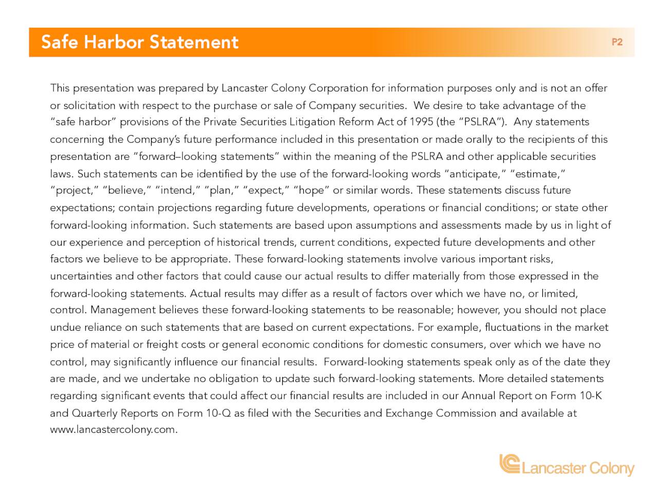 Lancaster Colony (LANC) Investor Presentation Slideshow (NASDAQLANC