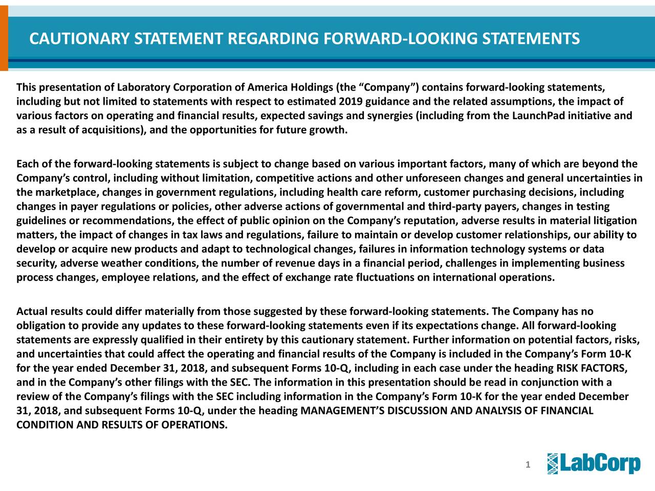 Laboratory Corporation of America Holdings 2019 Q3 Results Earnings
