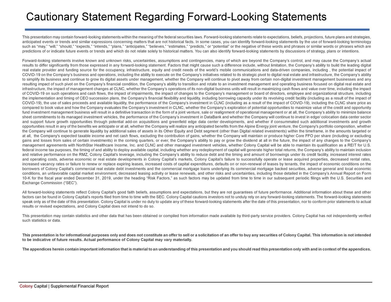 Cautionary Statement Regarding Forward-Looking Statements