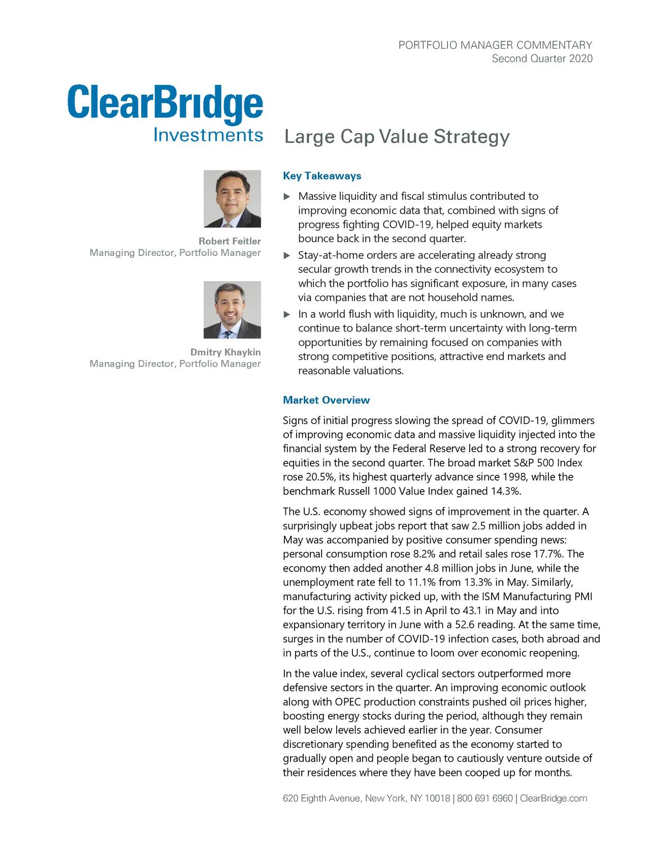 ClearBridge Large Cap Value Strategy Portfolio Manager Commentary Q2