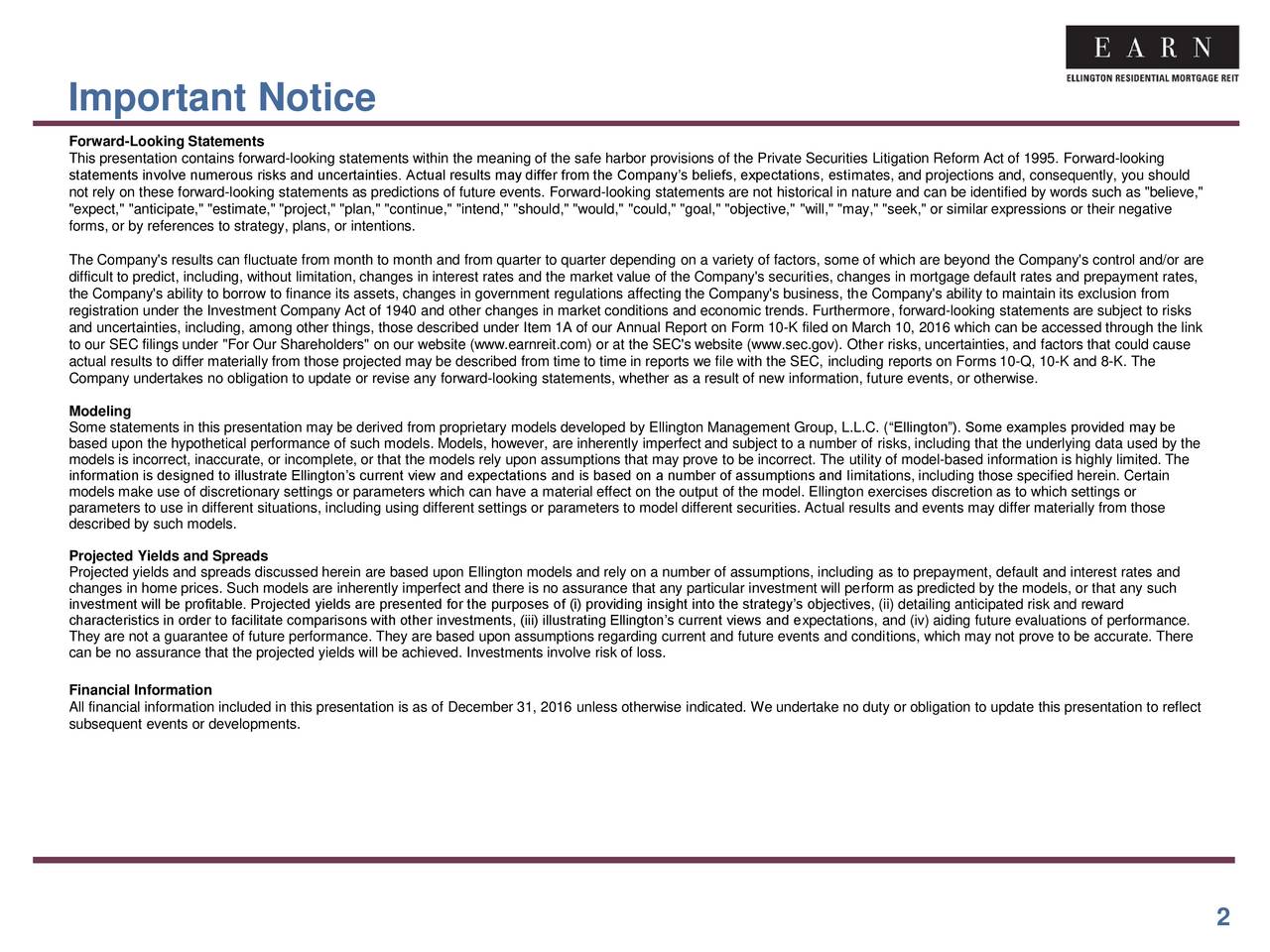 Ellington Residential Mortgage REIT 2016 Q4 Results Earnings Call