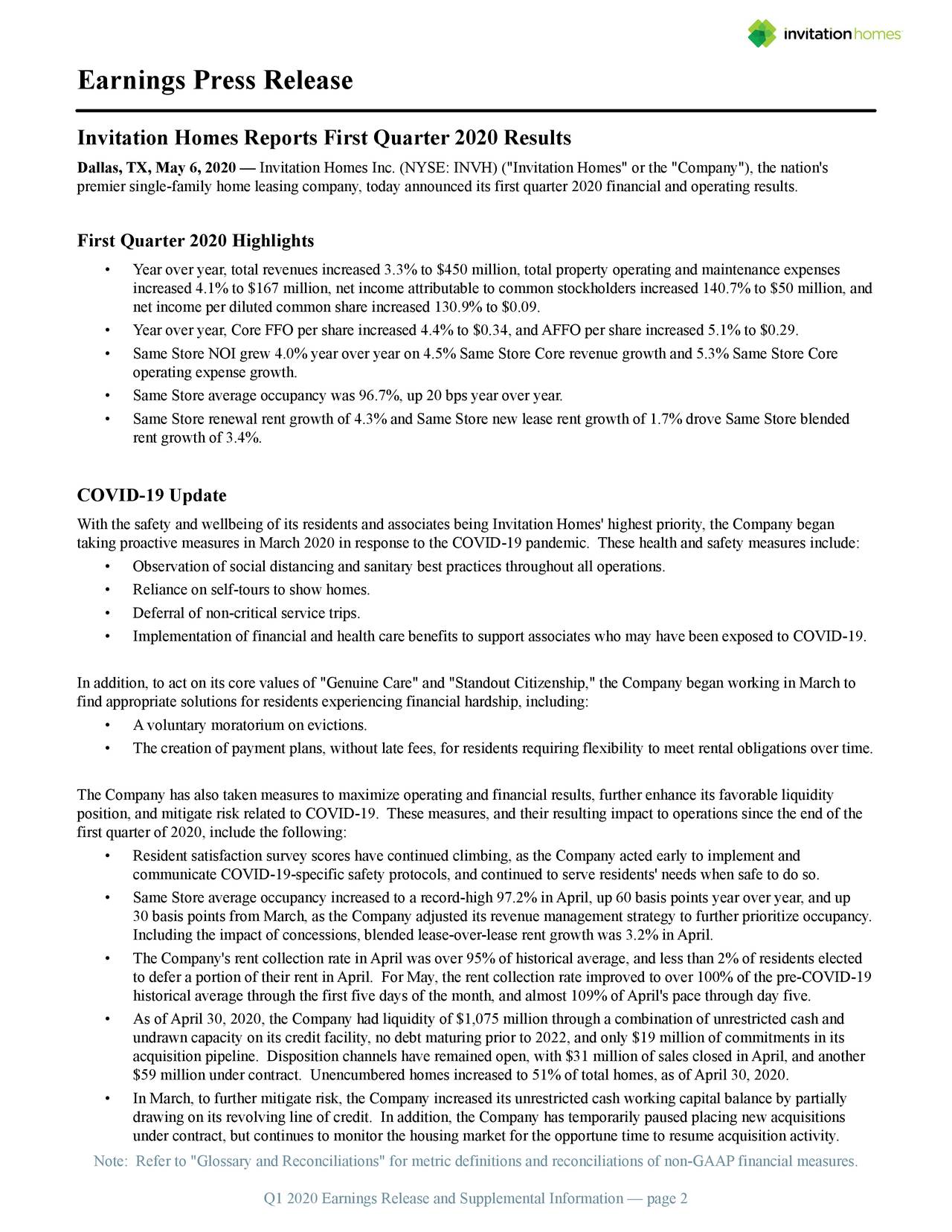 Invitation Homes Inc. 2020 Q1 Results Earnings Call Presentation