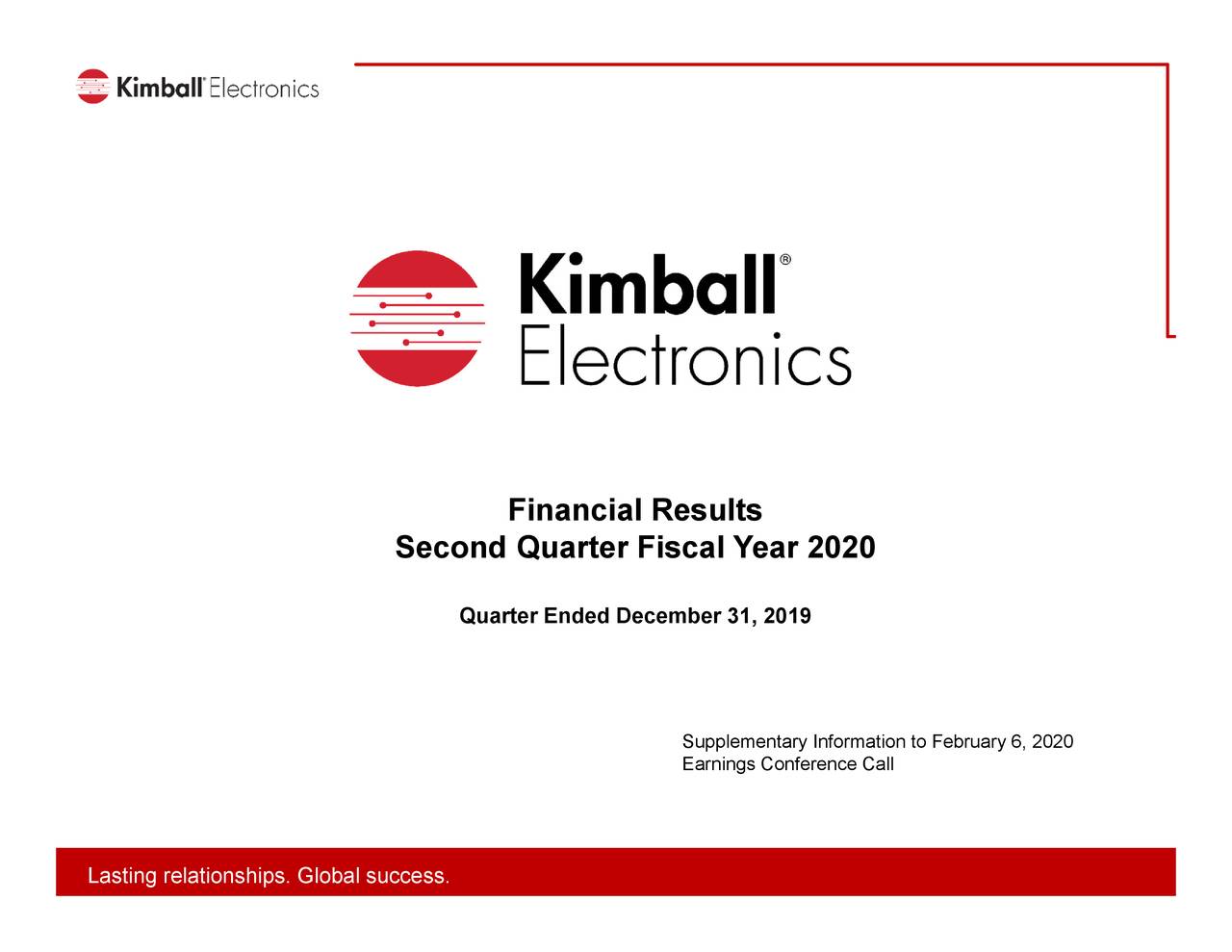Kimball Electronics, Inc. 2020 Q2 Results Earnings Call