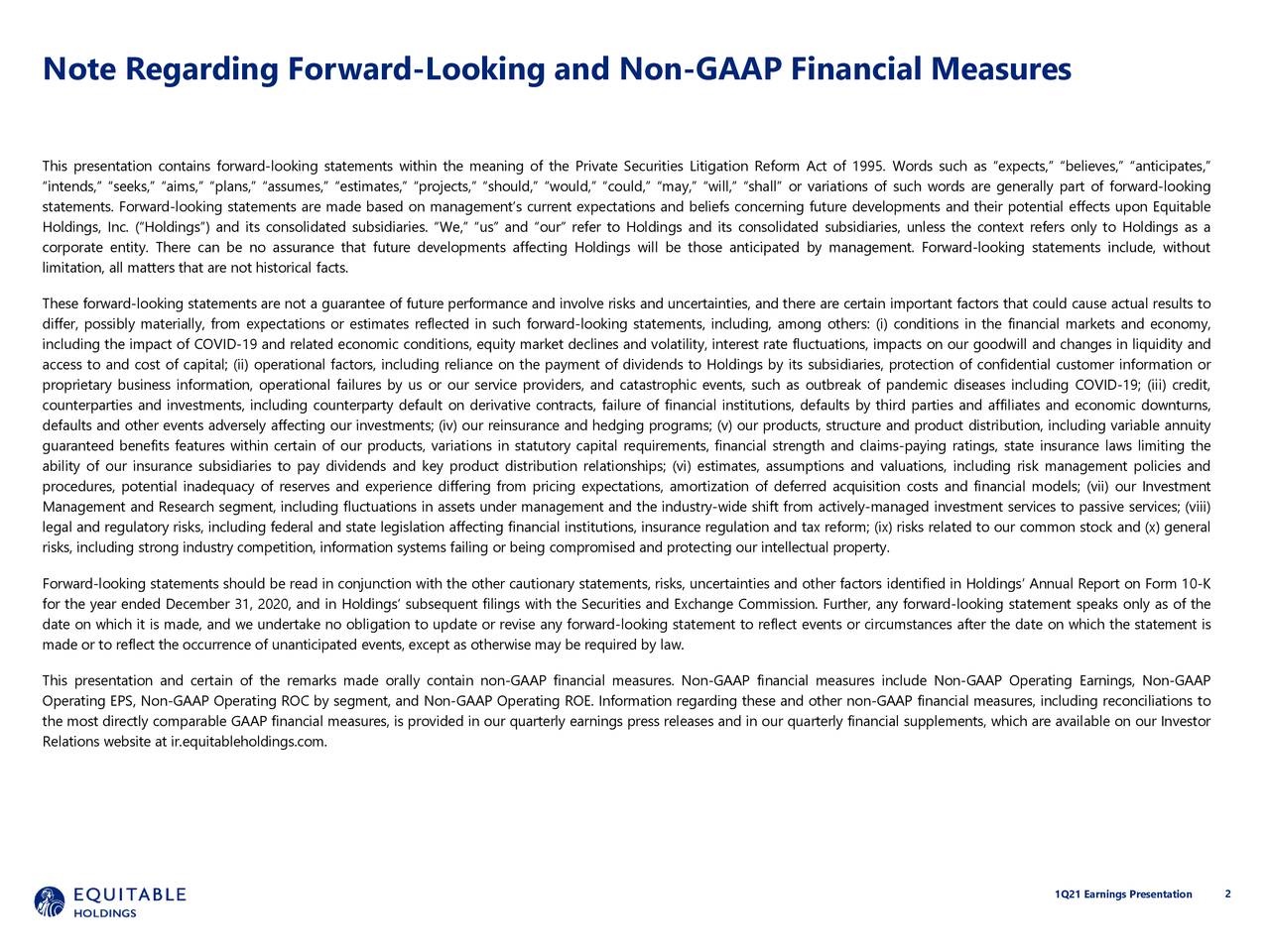Note Regarding Forward-Looking and Non-GAAP Financial Measures