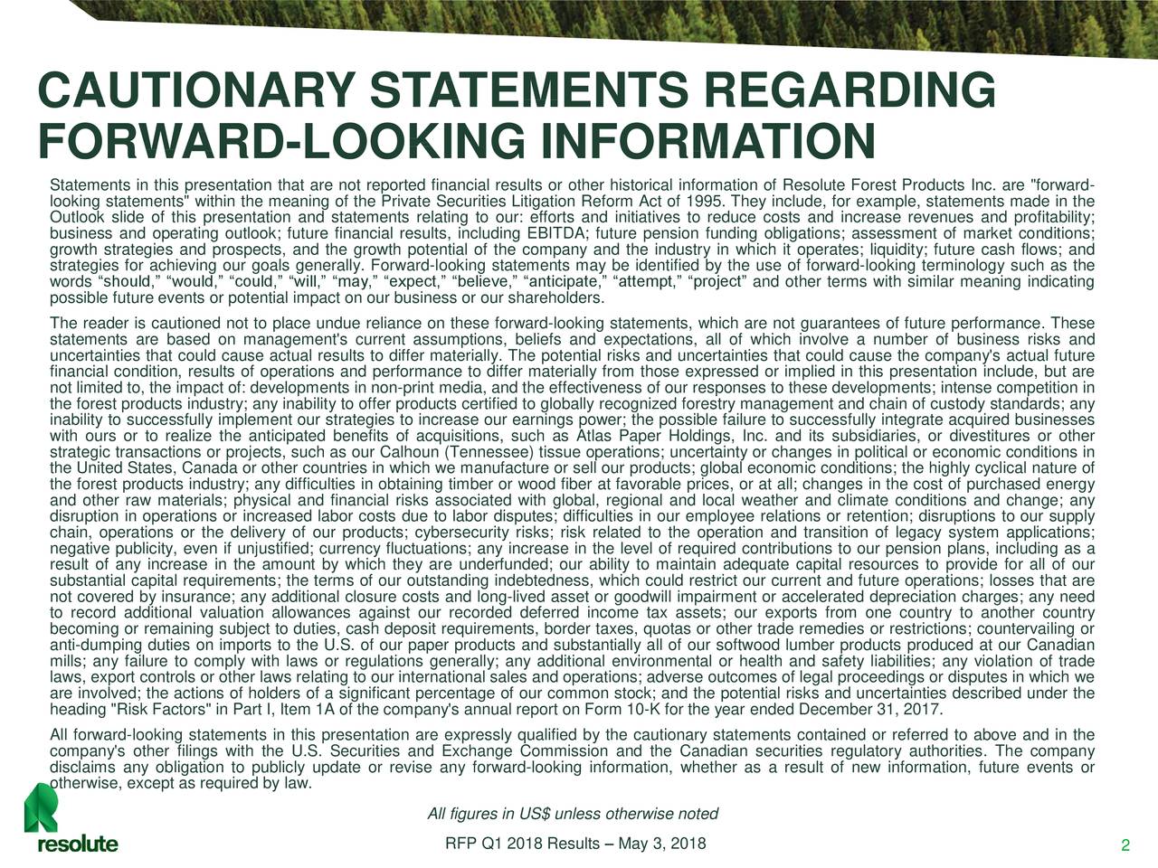 Resolute Forest Products, Inc. 2018 Q1 Results Earnings Call Slides