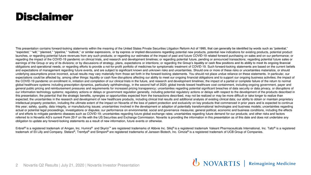 Novartis AG 2020 Q2 Results Earnings Call Presentation (NYSENVS