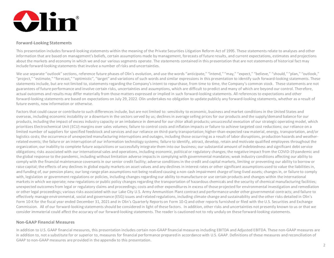 Olin Corporation 2022 Q2 Results Earnings Call Presentation (NYSE