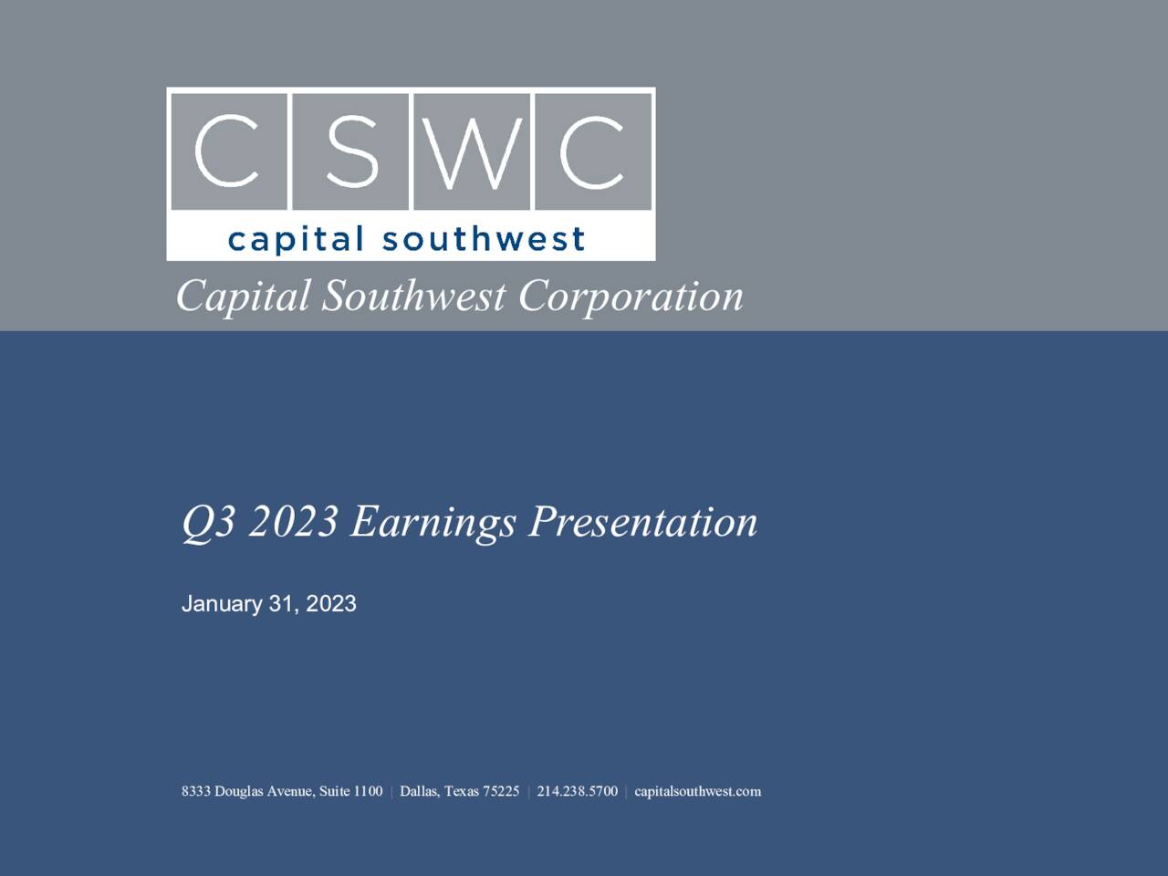 Capital Southwest 2023 Q3 Results Earnings Call Presentation