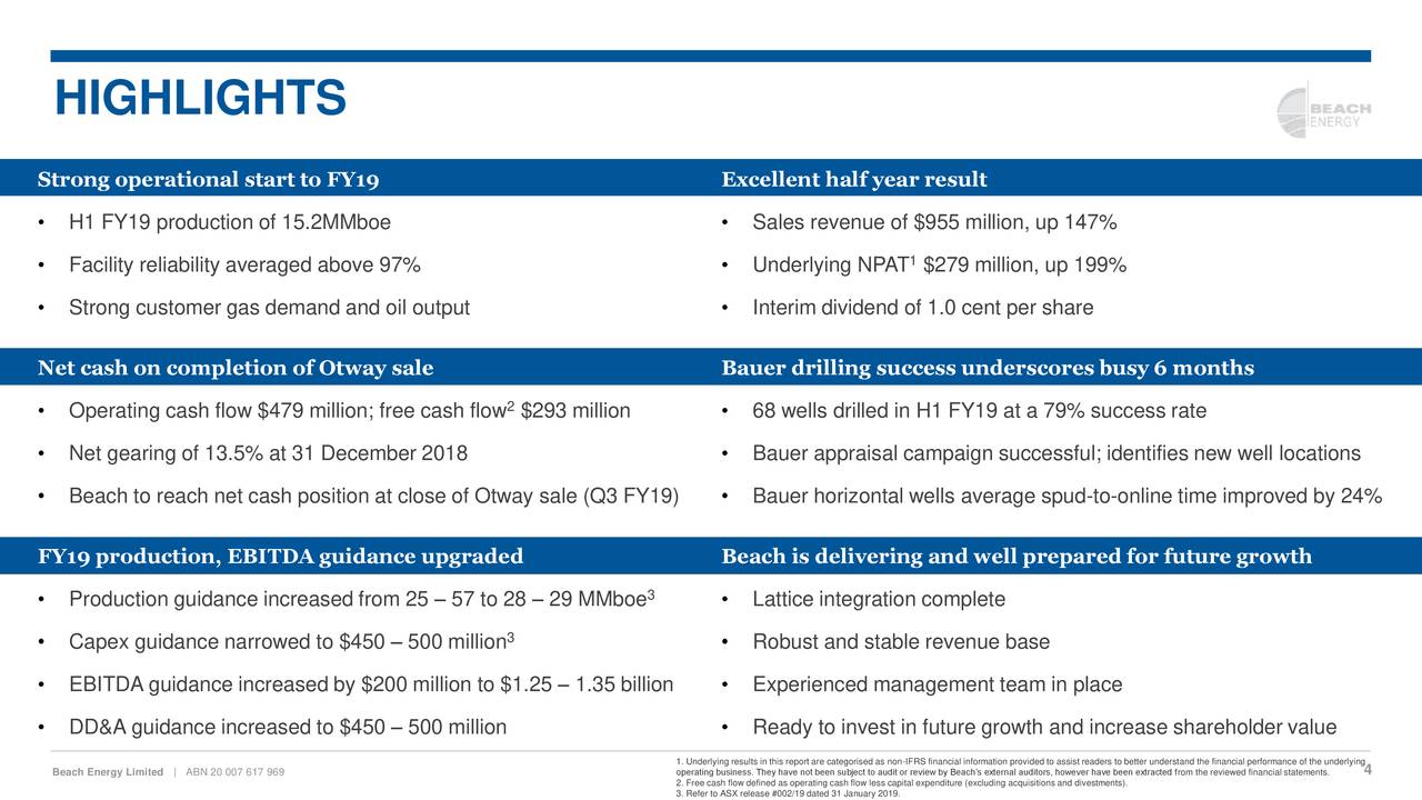 Beach Energy Ltd 2019 Q2 Results Earnings Call Slides