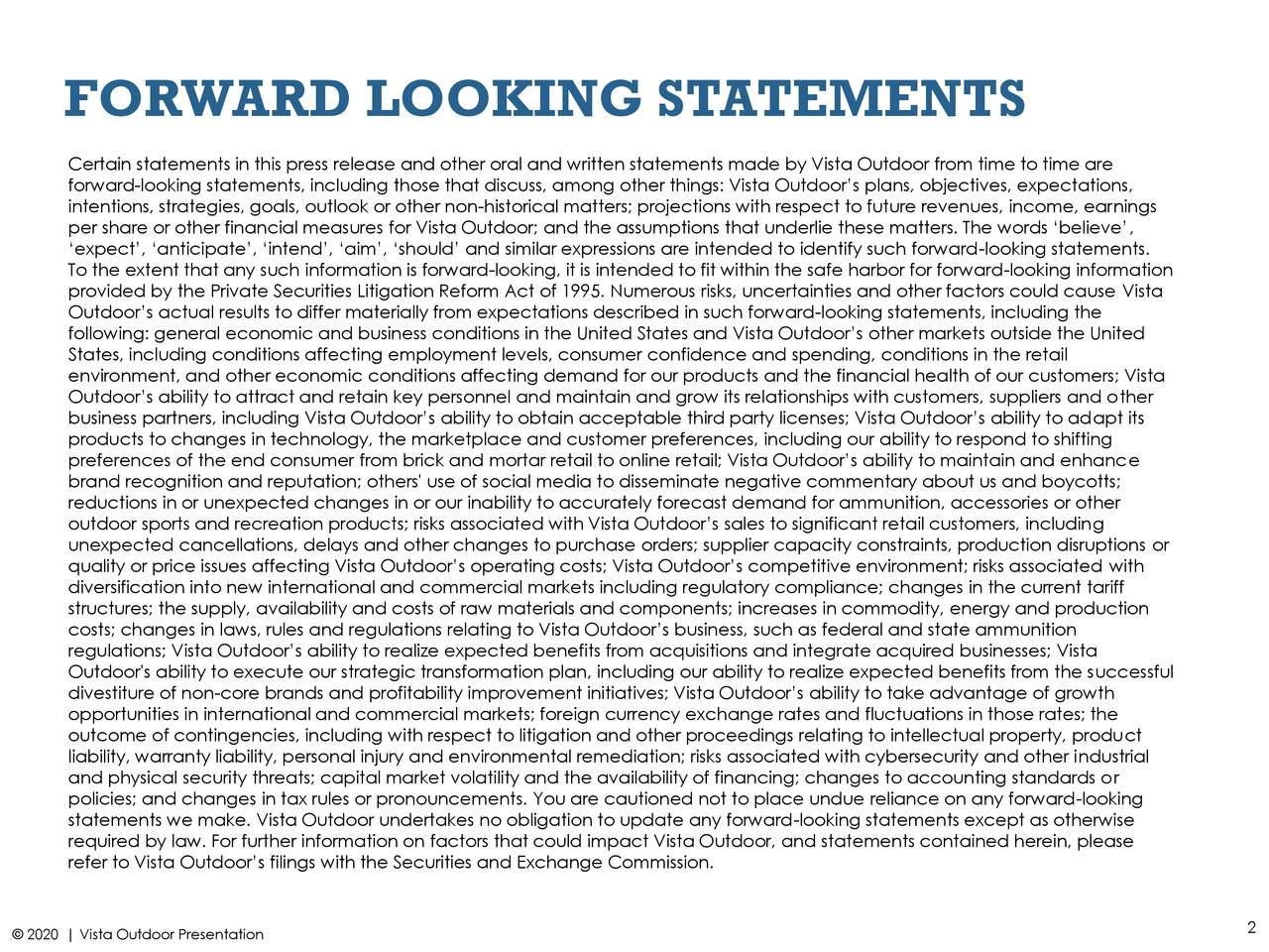 Vista Outdoor Inc. 2020 Q3 Results Earnings Call Presentation (NYSE