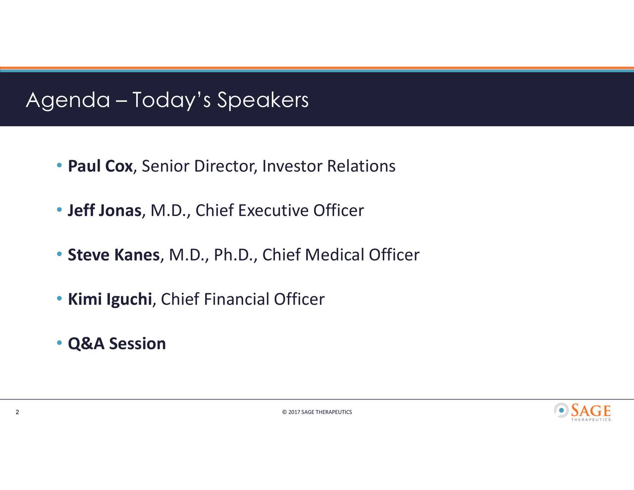 Agenda – Today’s Speakers