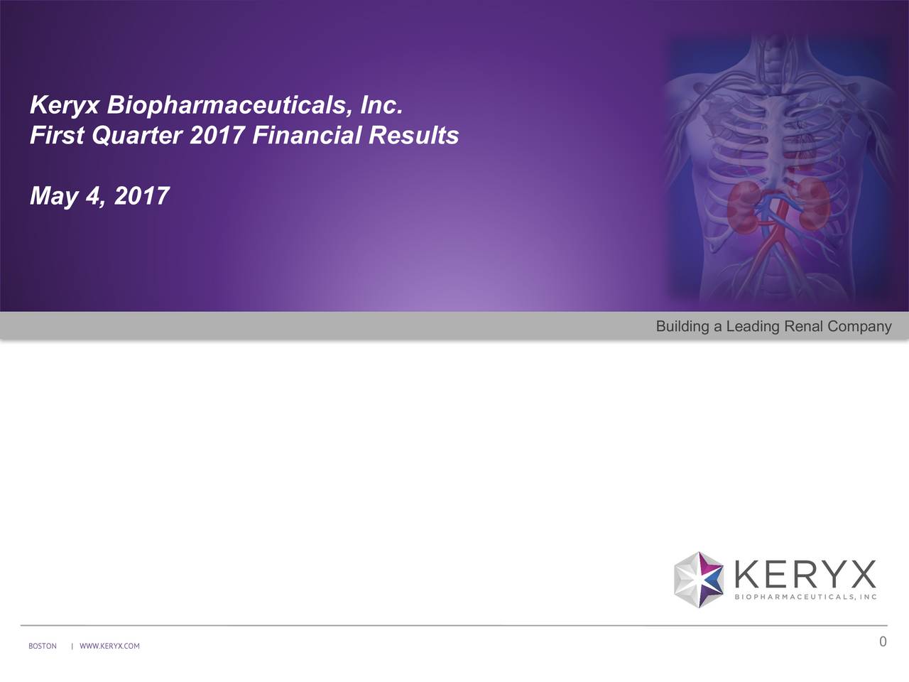 First Quarter 2017 Financial Results May 4, 2017 Building a Leading Renal Company BOSTON|WWW.KERYX.COM 0