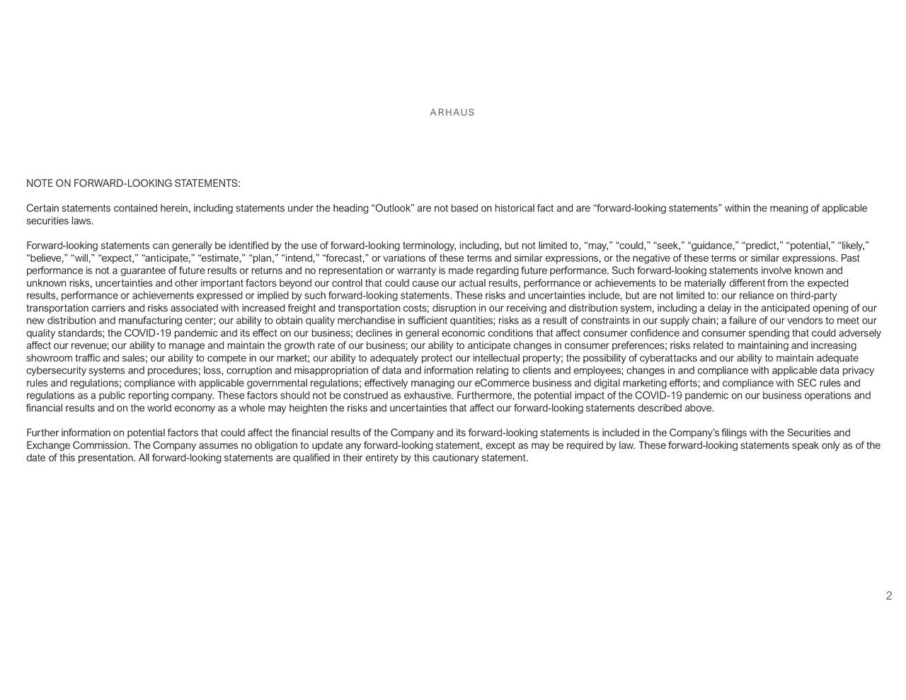 Arhaus, Inc. 2021 Q3 Results Earnings Call Presentation (NASDAQ