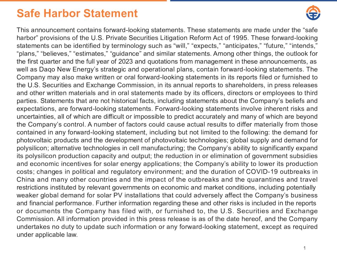 Safe Harbor Statement